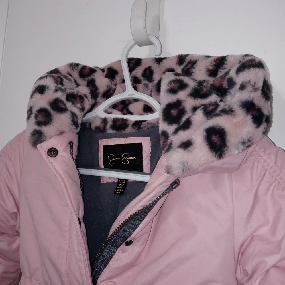 Jessica Simpson Girls Full Zip Pink Faux fur lined Hooded Jacket W Pockets NEW